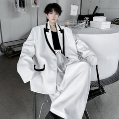 Men's Daily Baggy Blazer & Wide Leg Pants Suit 2-Piece Set