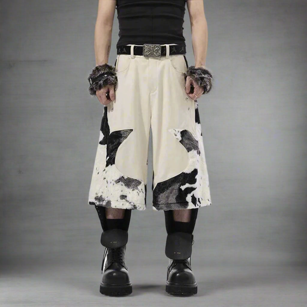 Men's Designer Faux Fur Bermuda Shorts - Cow Print Luxury | HEYFANCYSTYLE