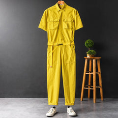 Men's High Streetwear Stylish Workwear Jumpsuit - Yellow