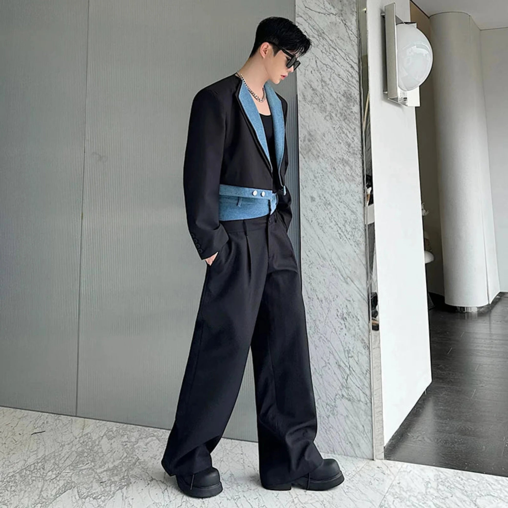 Men's Japanese Black & Denim Bomber Set HEYFANCYSTYLE - LUXURY STREETWEAR