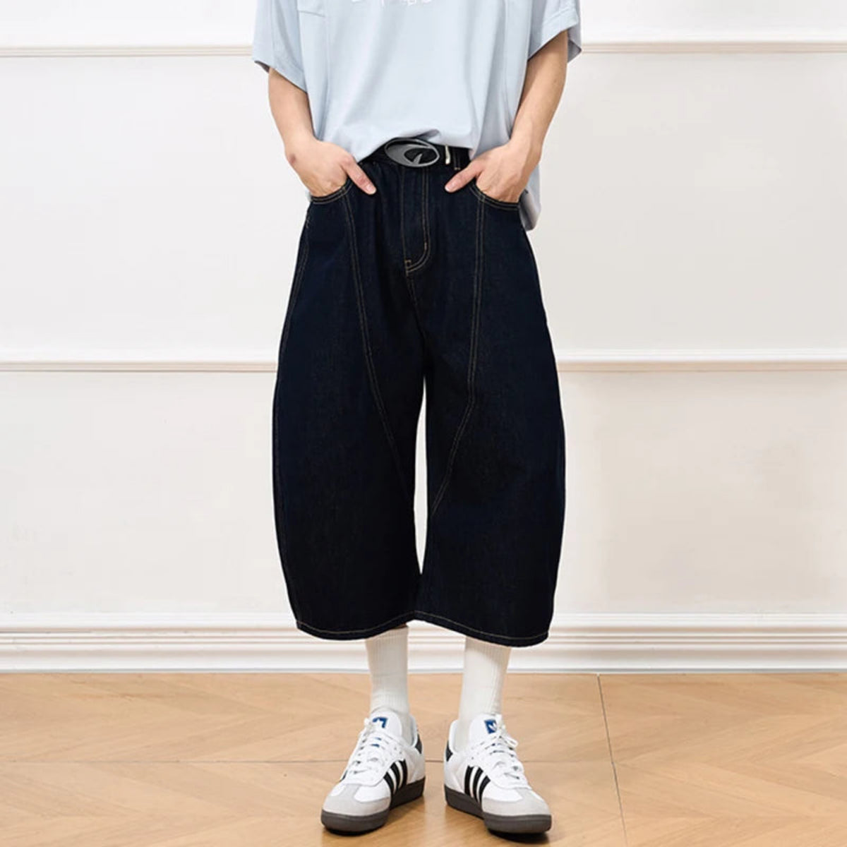 Men's Japanese Wide-Leg Cropped Jeans - Premium Denim