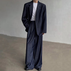 Men's Luxury Dark Denim Oversized Blazer & Wide-Leg Pants Suit Set