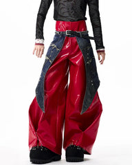 Men's Luxury Designer Vegan Leather Extra Wide Leg Convertible Trousers