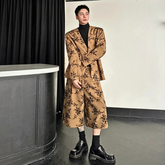 Men's Luxury Floral Jacquard Blazer and Cropped Wide-Leg Trousers Set