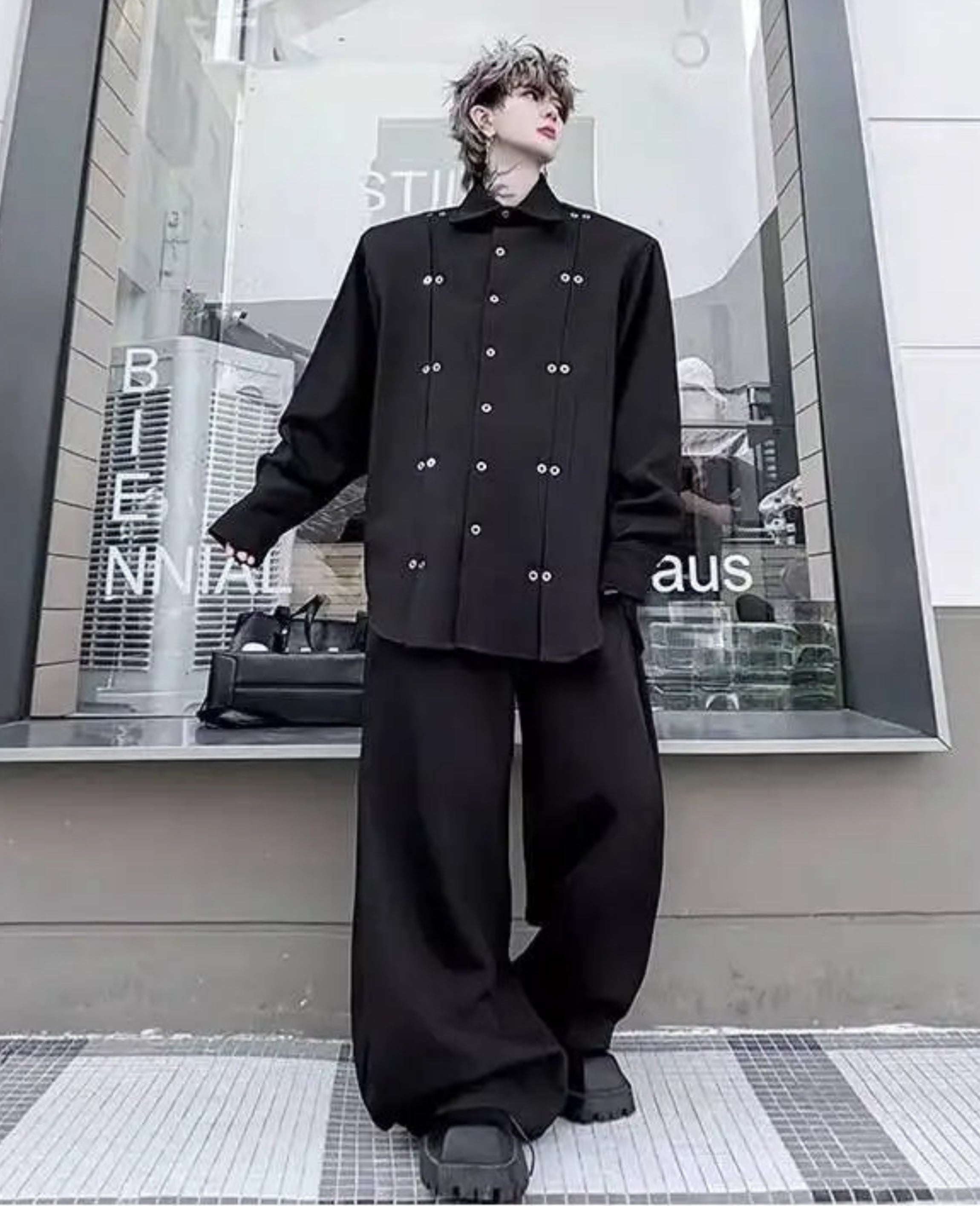 Men's Luxury Japanese Wide Leg Pants and Overshirt Set