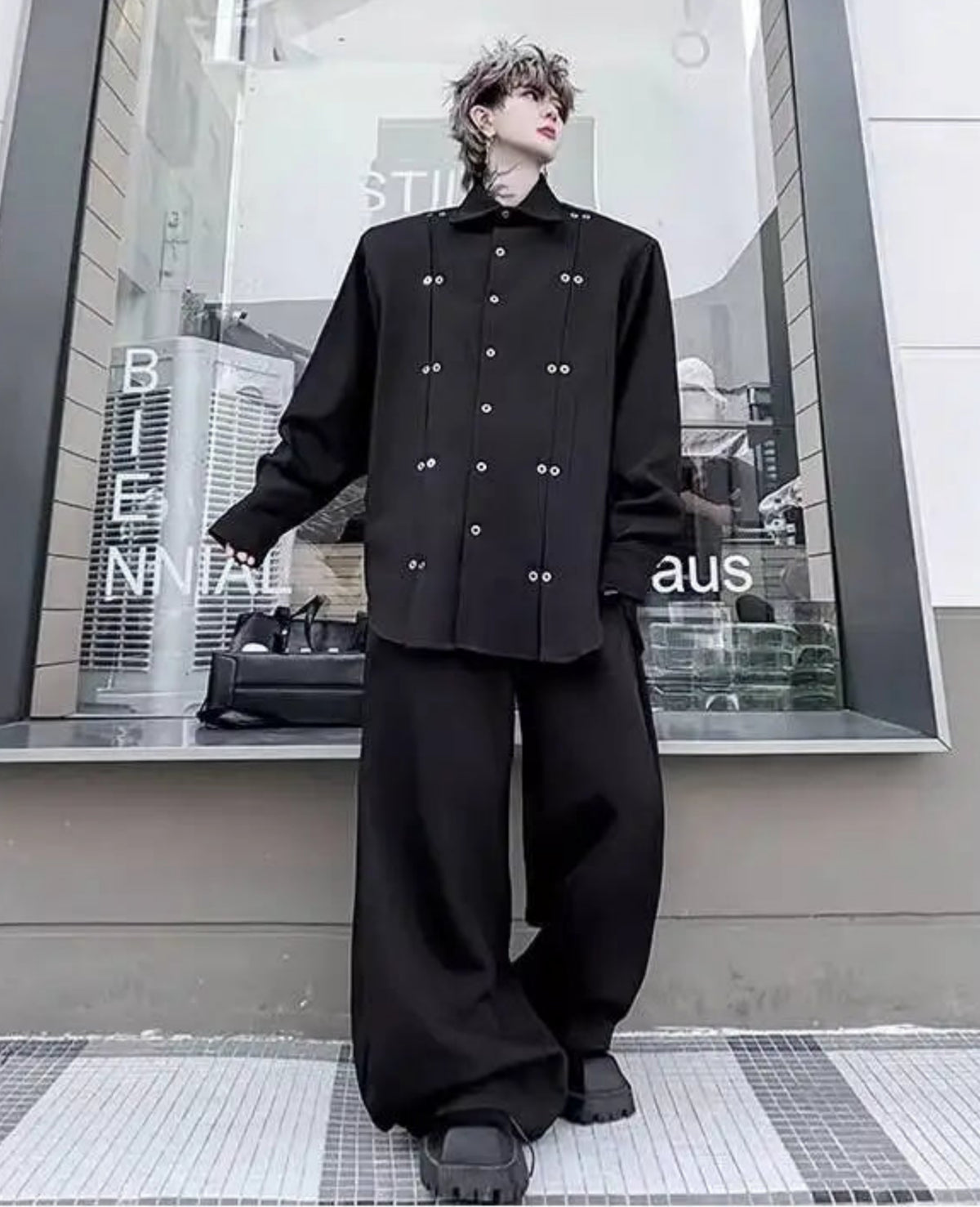 Men's Luxury Japanese Wide Leg Pants and Overshirt Set