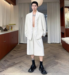Men's Luxury White Lace Trim Suit Jacket & Shorts Set | HEYFANCYSTYLE