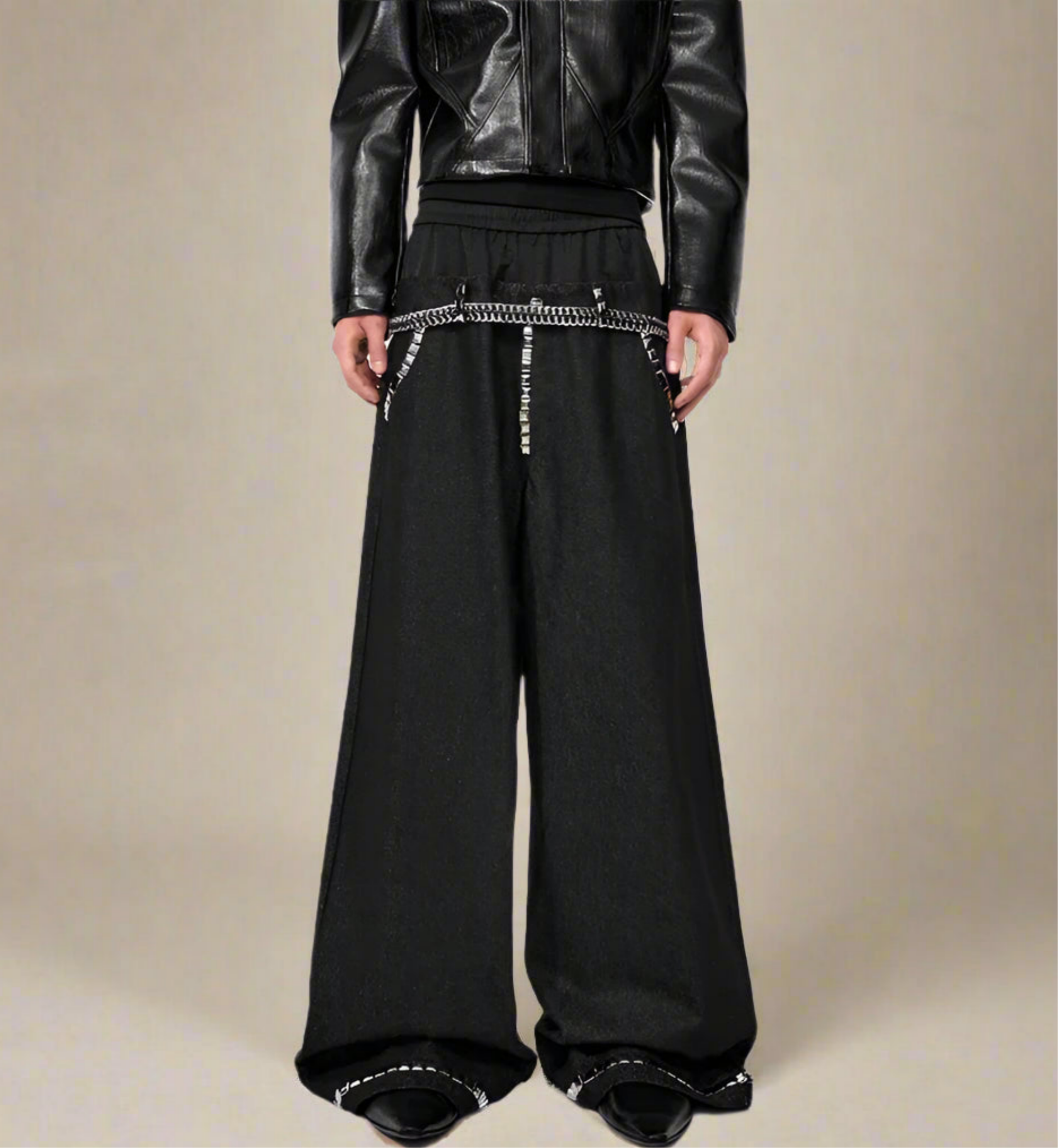 Men's Luxury Wide-Leg Drawstring Studded Pants