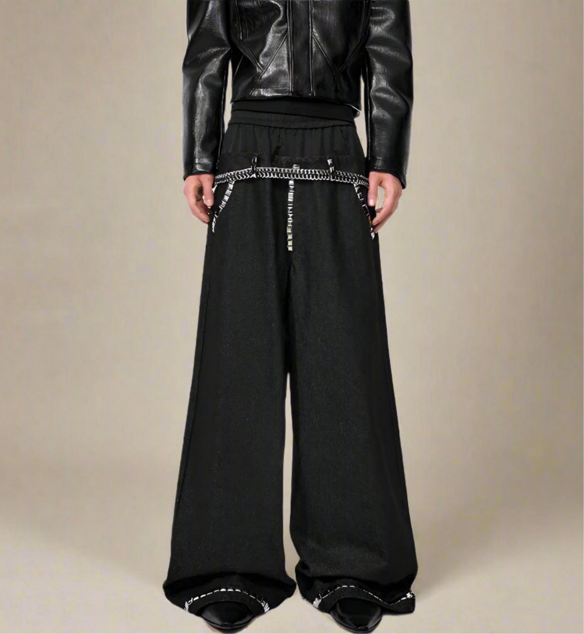 Men's Luxury Wide-Leg Drawstring Studded Pants