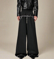 Men's Luxury Wide-Leg Drawstring Studded Pants