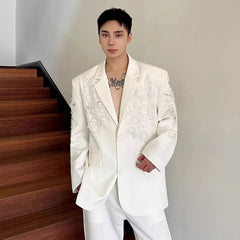 Men's Off-White Floral Appliqué Suit Jacket - Contemporary Fit, High-End Fashion