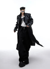 Men's Oversized Faux Leather Belted Trench Coat
