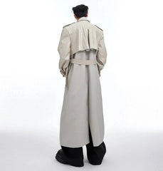 Men's Oversized Faux Leather Belted Trench Coat Khaki