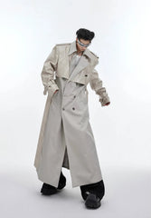 Men's Oversized Faux Leather Belted Trench Coat