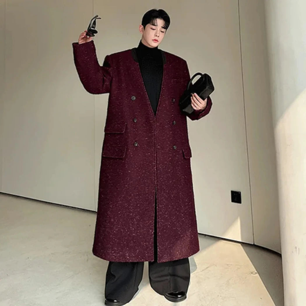 Men's Oversized Wool & Faux Leather Coat