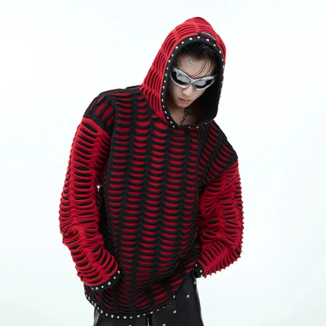 Men's Popover Knitted Studded Hoodie