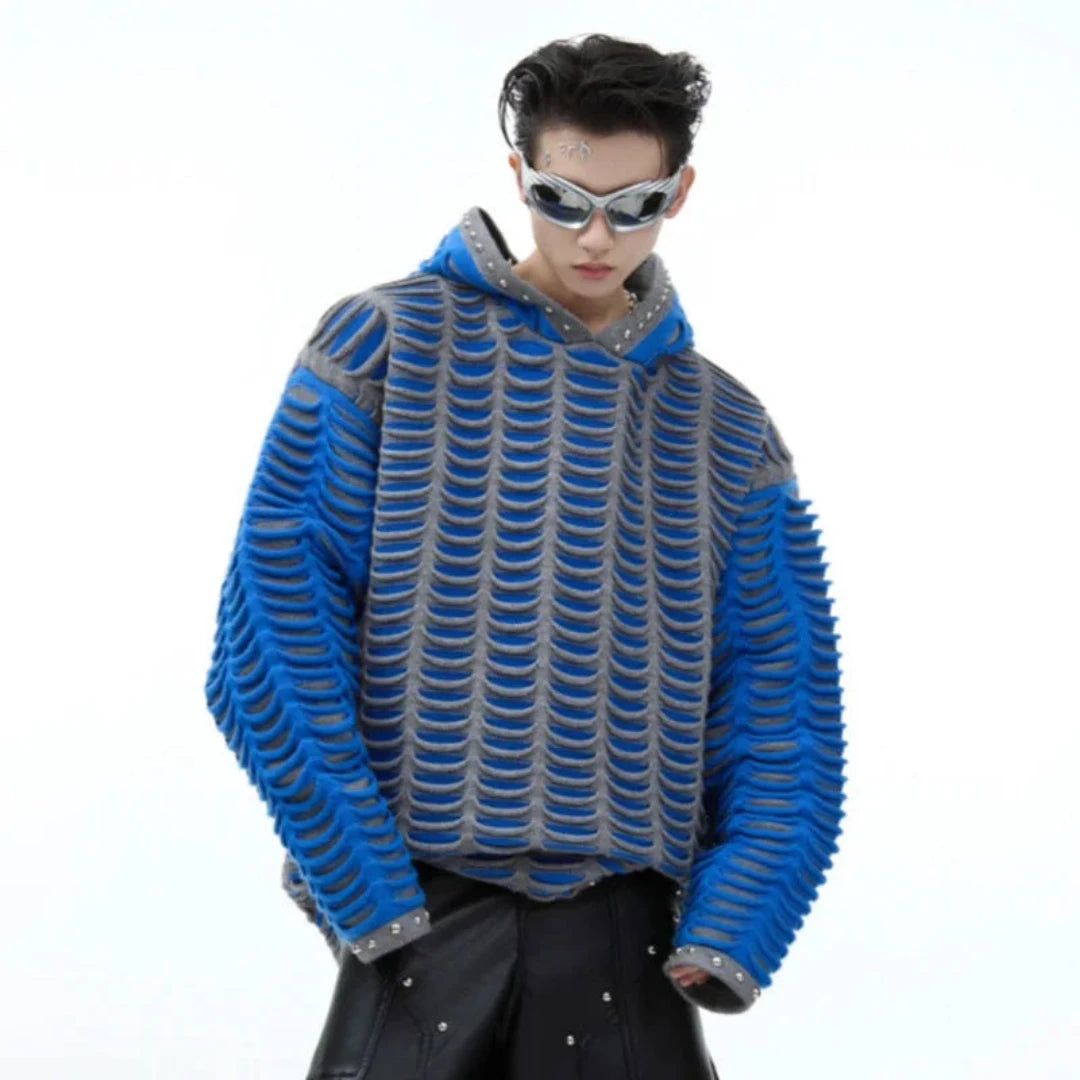 Men's Popover Knitted Studded Hoodie - Blue