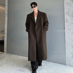 Men's Premium Dark Brown Wool-Blend Coat – Longline Style for Business Wear