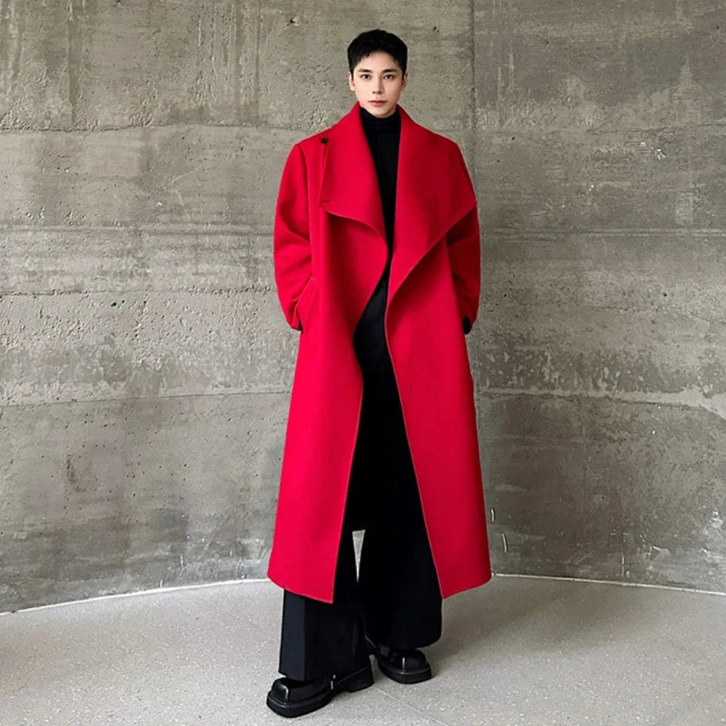 Men's Red Wool Blend Trench Coat