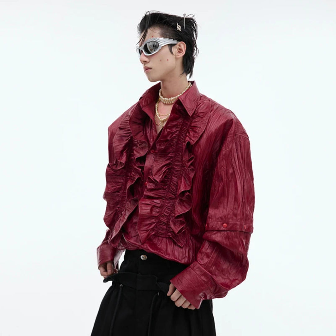 Men's Ruffle Pleated Blouse Shirt Luxe Streetwear