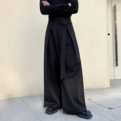 Men's Stylish Casual Soft Wool Wide Leg Baggy Trousers - Black