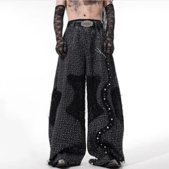Men's Wool Blend Wide-Leg Oversized Luxury Streetwear Beaded Trousers