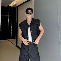 Men's Éclat Dark Denim Crop Vest & Baggy Jeans Set