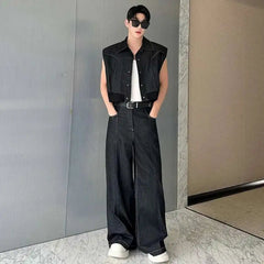 Men's Éclat Punk Dark Denim Crop Vest and Baggy Jeans Set | Luxury Japanese Streetwear