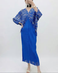 Metallic Plisse Fringe Dress