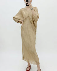 Metallic Plisse Fringe Dress