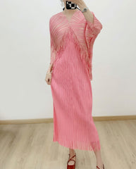 Metallic Plisse Fringe Dress