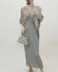 Metallic Plisse Fringe Dress