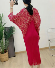 Metallic Plisse Fringe Dress