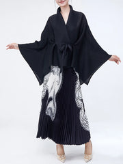 Modest Luxe Black Wrap Top And Pleated Skirt Set -  Petite Mother Grandma Of The Bride Groom Wedding