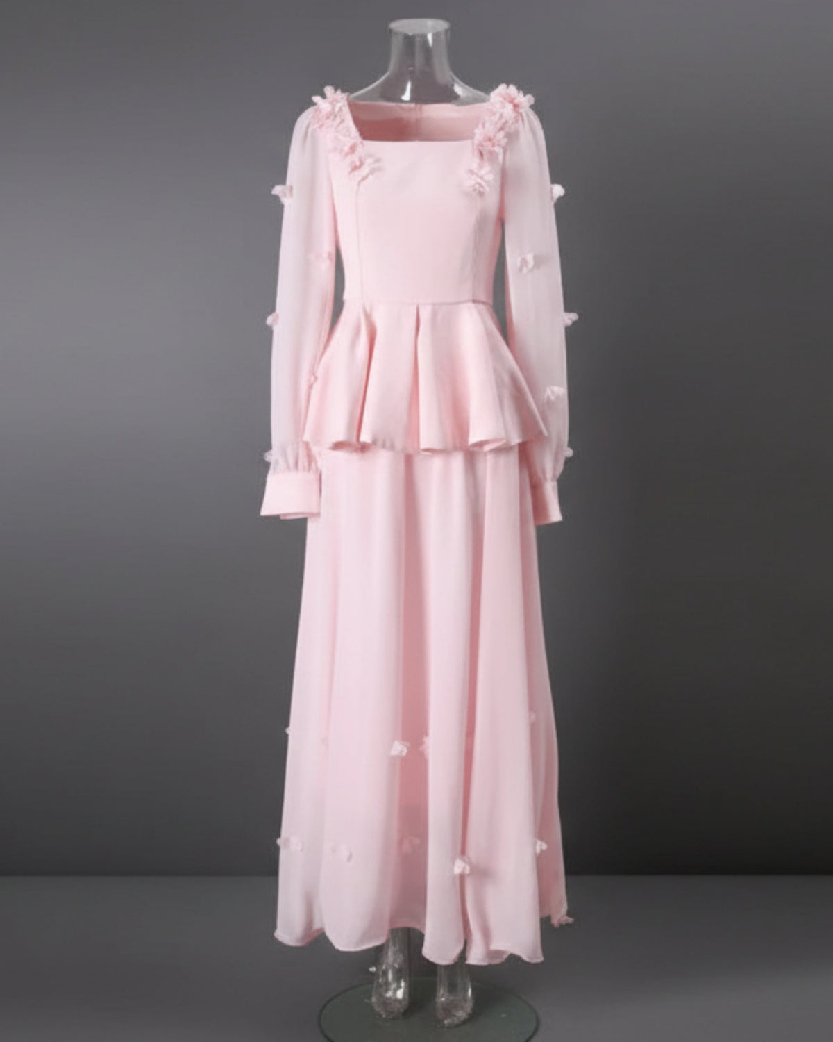 Modest Two-Piece Luxury Designer Maxi Skirt and Peplum Top