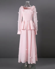 Modest Two-Piece Luxury Designer Maxi Skirt and Peplum Top