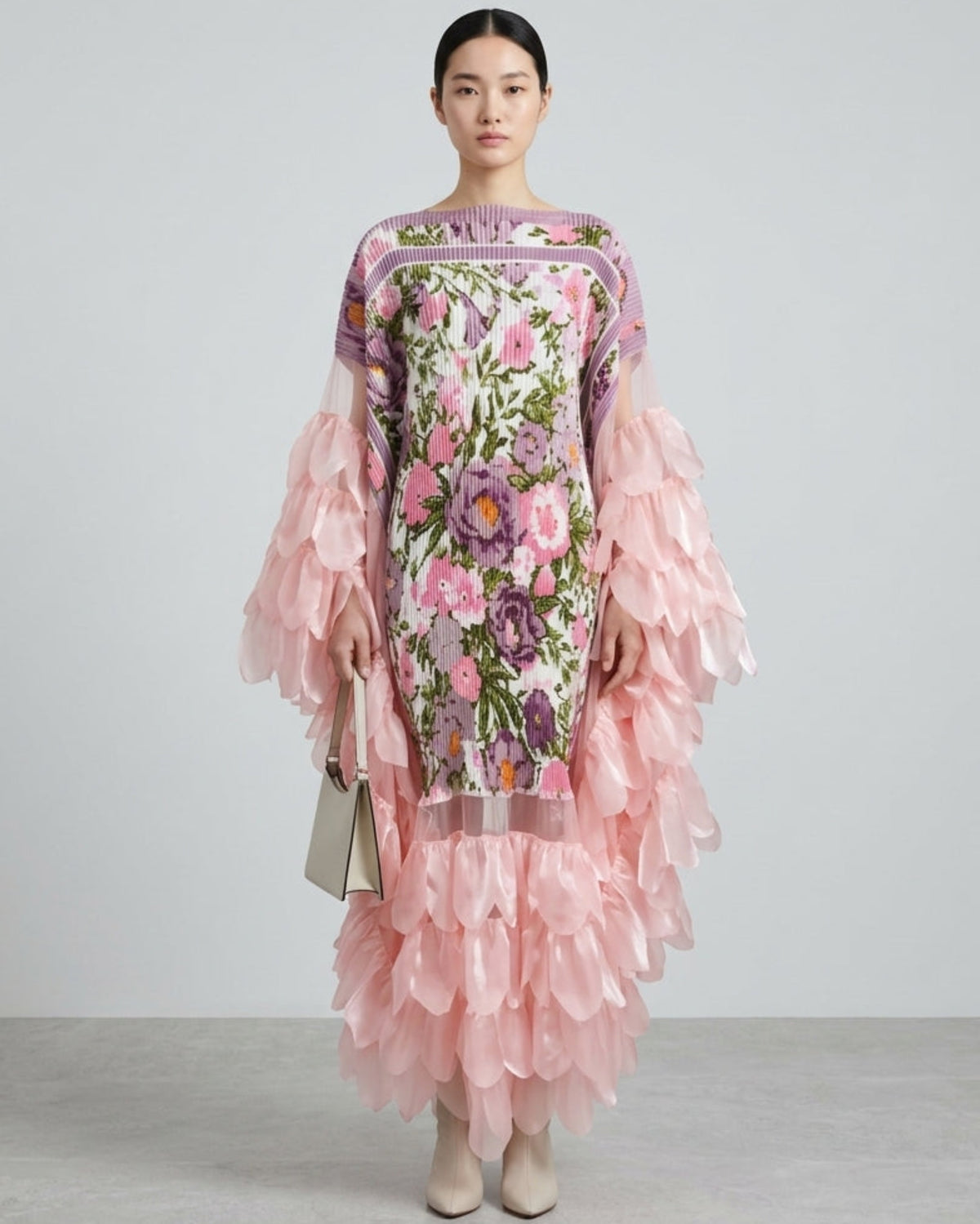 Organza Plissé Petal Cape Dress