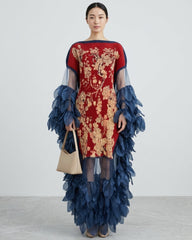 Organza Plissé Petal Cape Dress