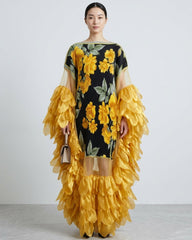 Organza Plissé Petal Cape Dress