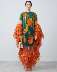 Organza Plissé Petal Cape Dress