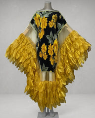 Organza Plissé Petal Cape Dress