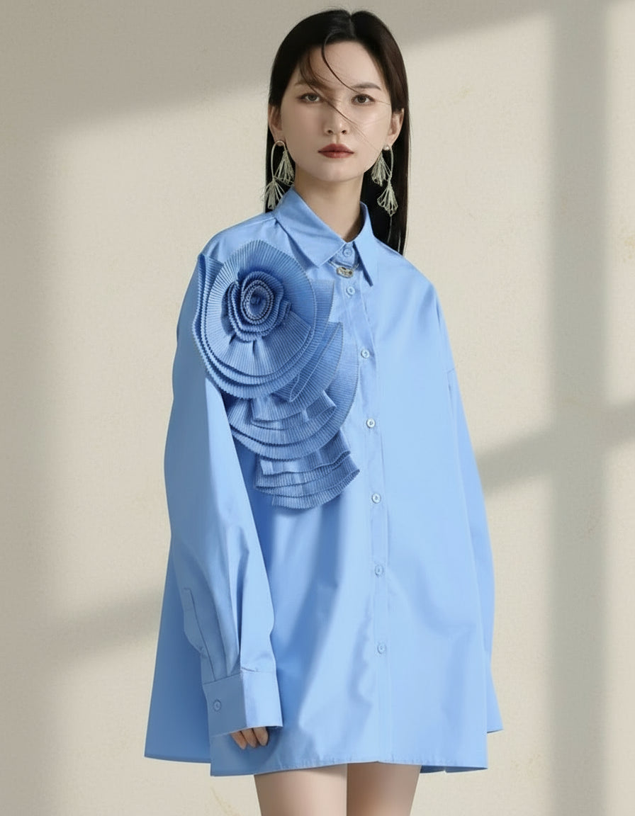 Oversized Designer Blouse – 3D Floral Professional Shirt