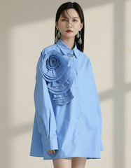 Oversized Designer Blouse – 3D Floral Professional Shirt