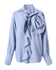 Oversized Pinstriped Button-Down Blouse | Luxury Work, Travel, Formal, Cocktail