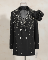 Pearl-Embellished Double-Breasted Blazer – Luxury Designer Jacket