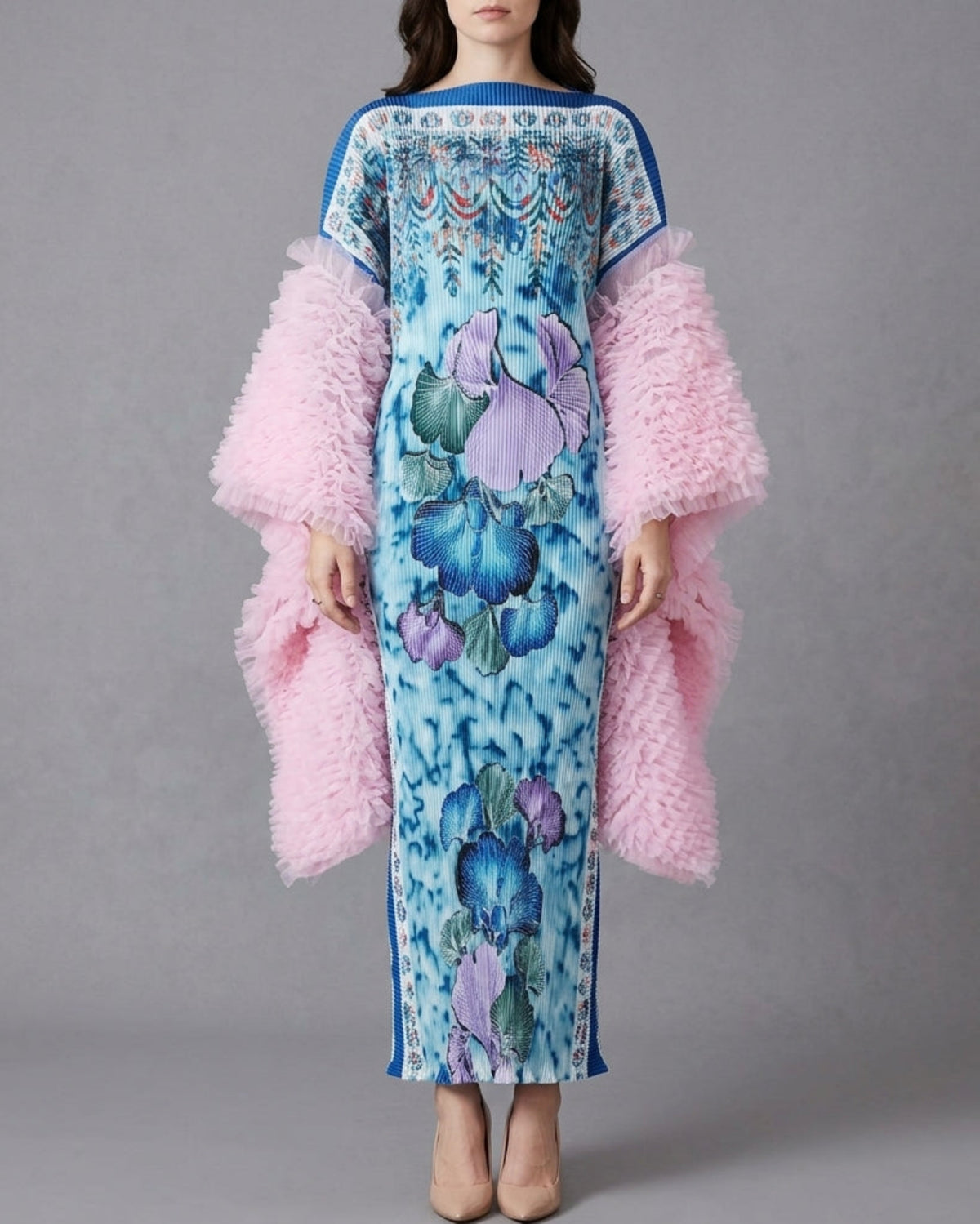 Luxury Floral Pleated Kaftan