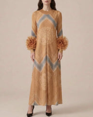Geometric Ruffle Pleated Dress