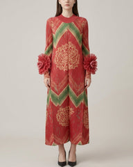 Geometric Ruffle Pleated Dress