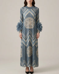 Geometric Ruffle Pleated Dress
