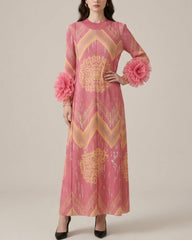 Geometric Ruffle Pleated Dress